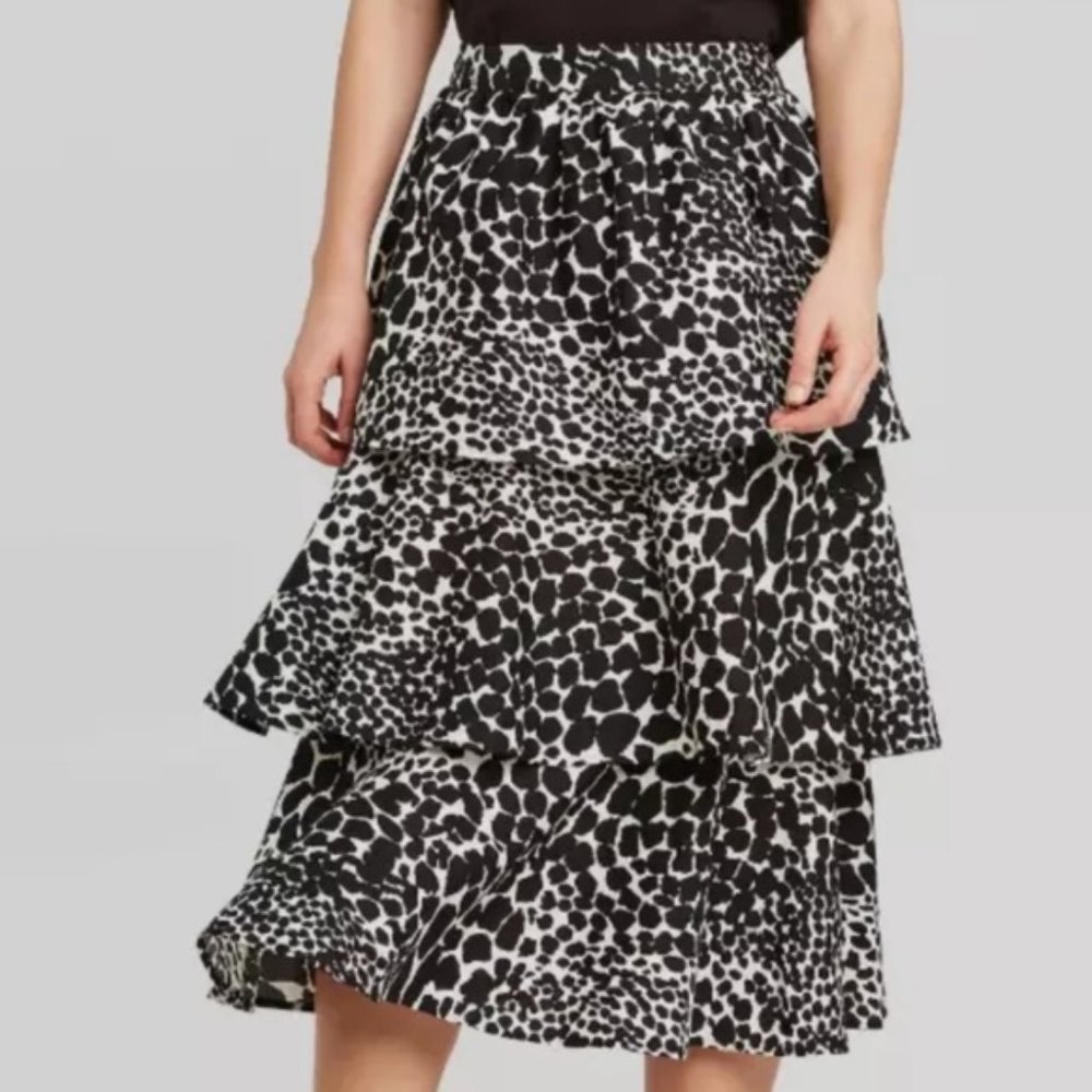 Who What Wear Leopard Print Tiered Midi Skirt NWT